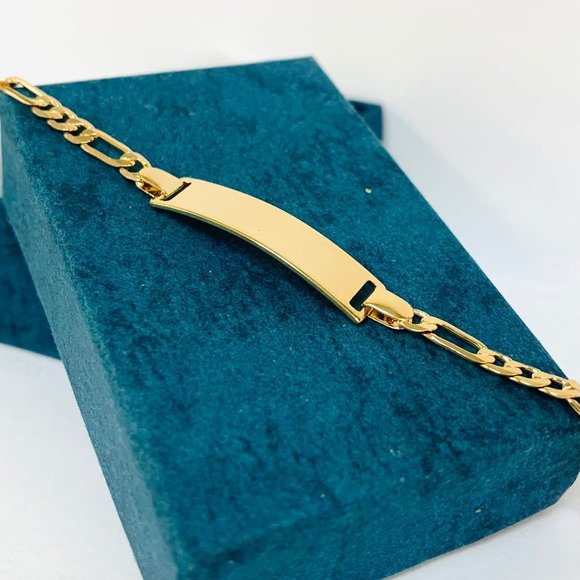 14K Gold Fille Baby ID Bracelet Figaro Link 5.5" Kids Bracelet / Pulsera Ninos - Picture 1 of 8